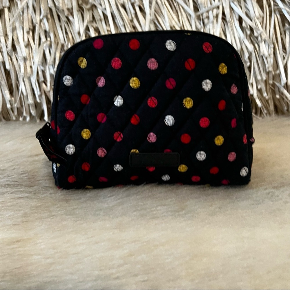 New VERA BRADLEY Havana Dots 2017 Lined Zip Top Travel Cosmetic Case Black Pouch